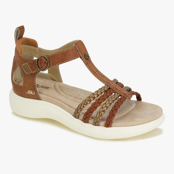 JBU Prague Women's Comfort Adjustable Ankle Strap Flat Open Toe Sandals Size 11M - Picture 1 of 12